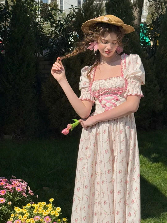 Strawberry Bloom Lace-Up Dress