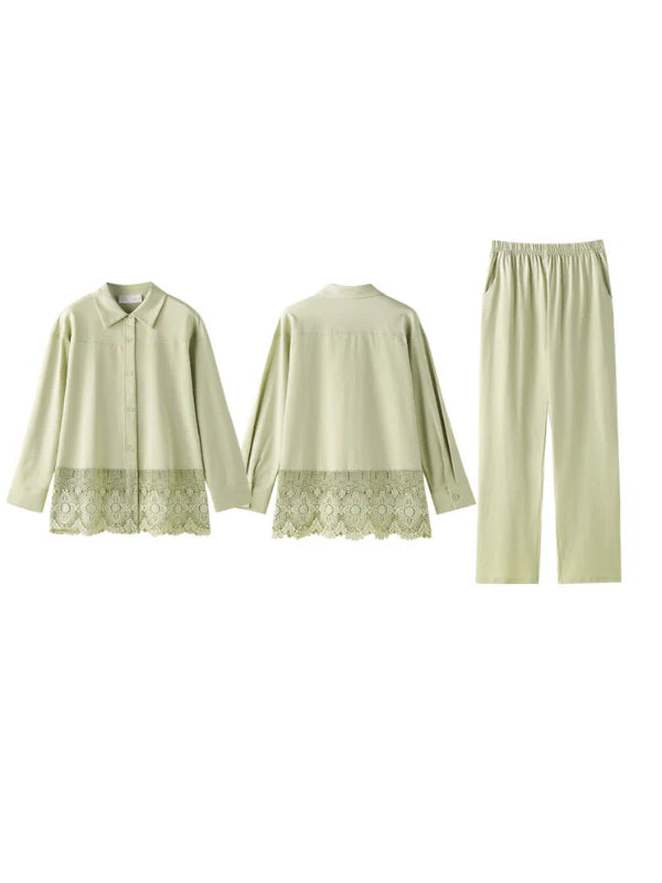 Sage Green Lace Trim Pajama Set