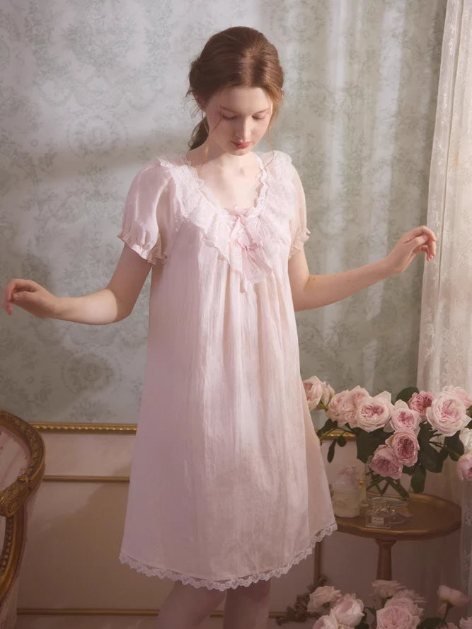 Romantic Lace-Trimmed Cotton Nightgown
