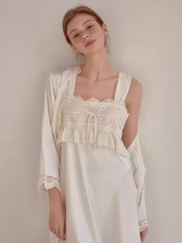 Ivory Elegance Lace Nightgown Set