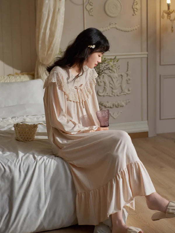 Beige Elegance Lace Nightgown