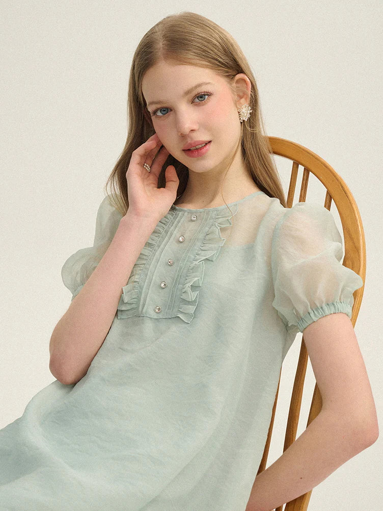 Mint Fairy Puff Sleeve Dress