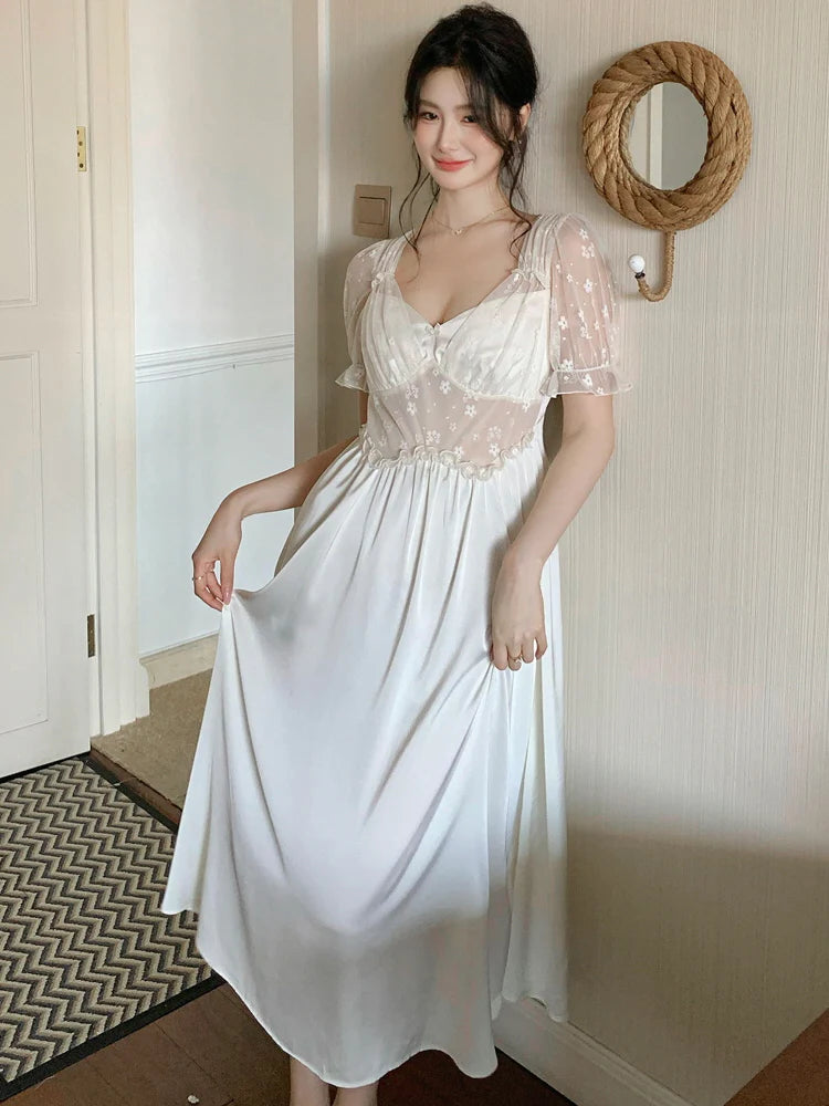 Blush Petal Embroidered Mesh Nightdress