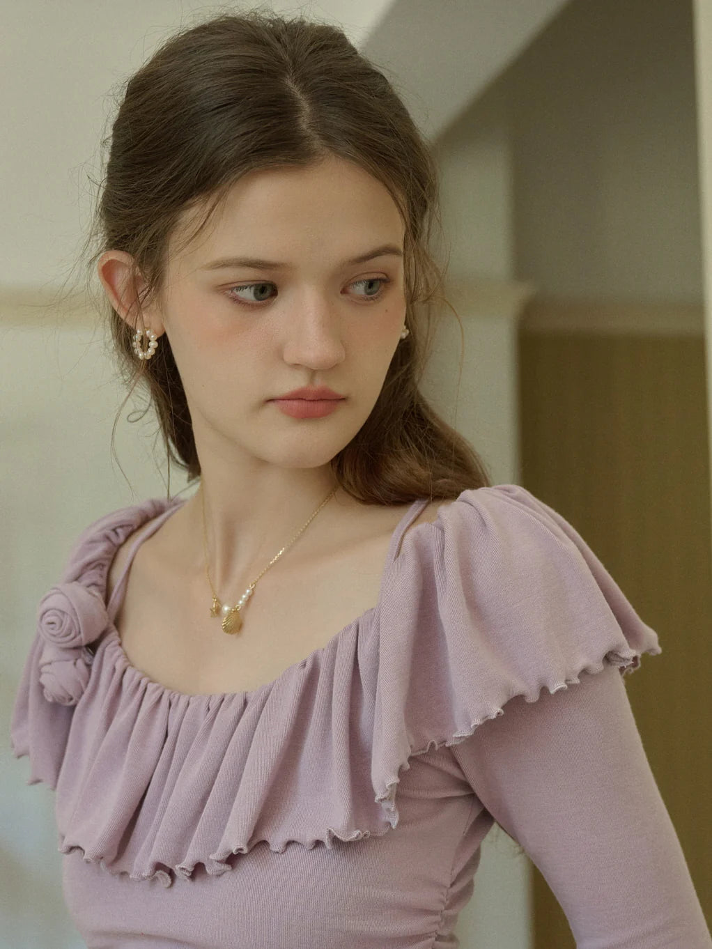 Whimsical Lilac Ruffled Knit Top