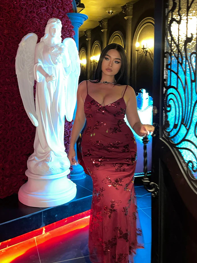 Midnight Rose Sequin Tulle Gown