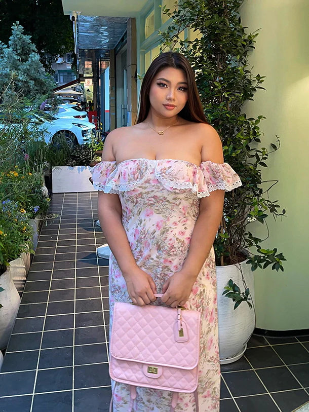 Blush Garden Lace Off-Shoulder Dress