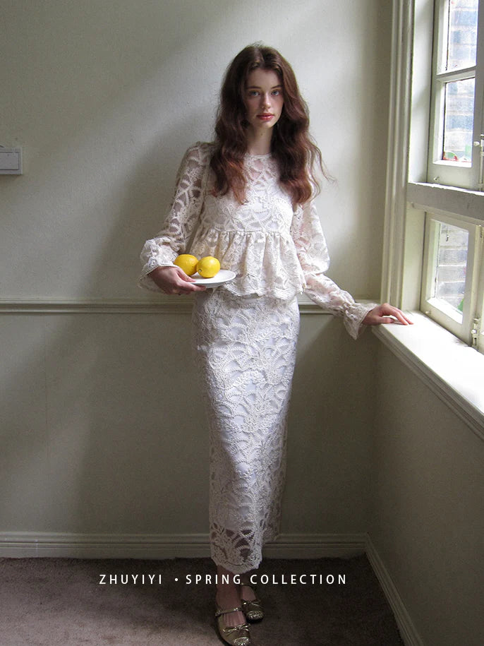 Vintage Lace Peplum Top & Skirt