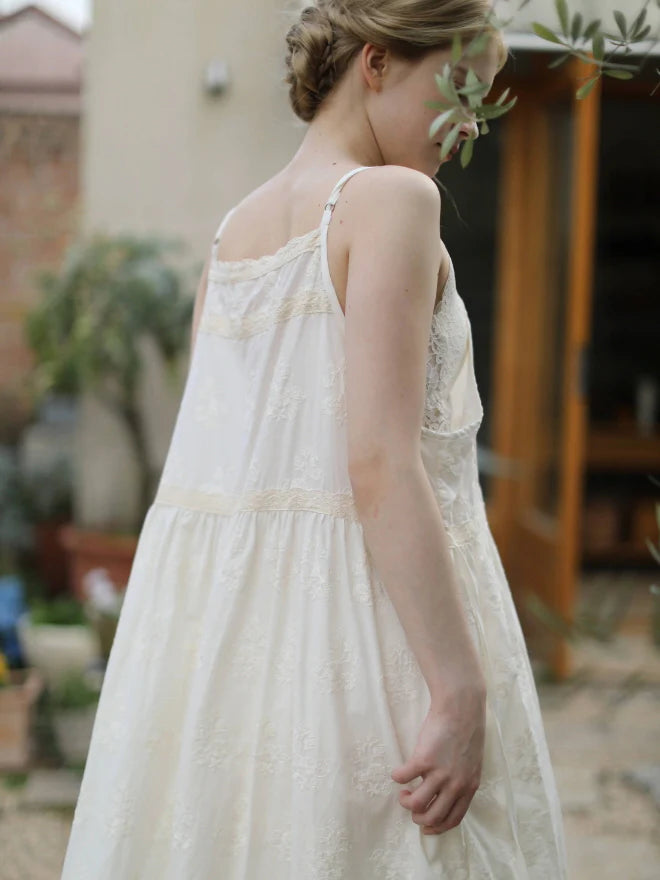 Cottage Bloom Embroidered Cotton Slip Dress
