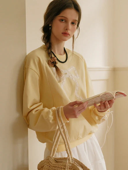 Vintage Lace Ribbon Sweatshirt