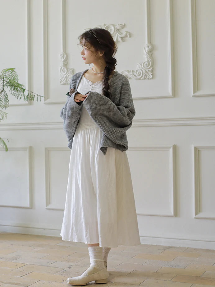 Floral Brooch Wool Blend Knit Cardigan