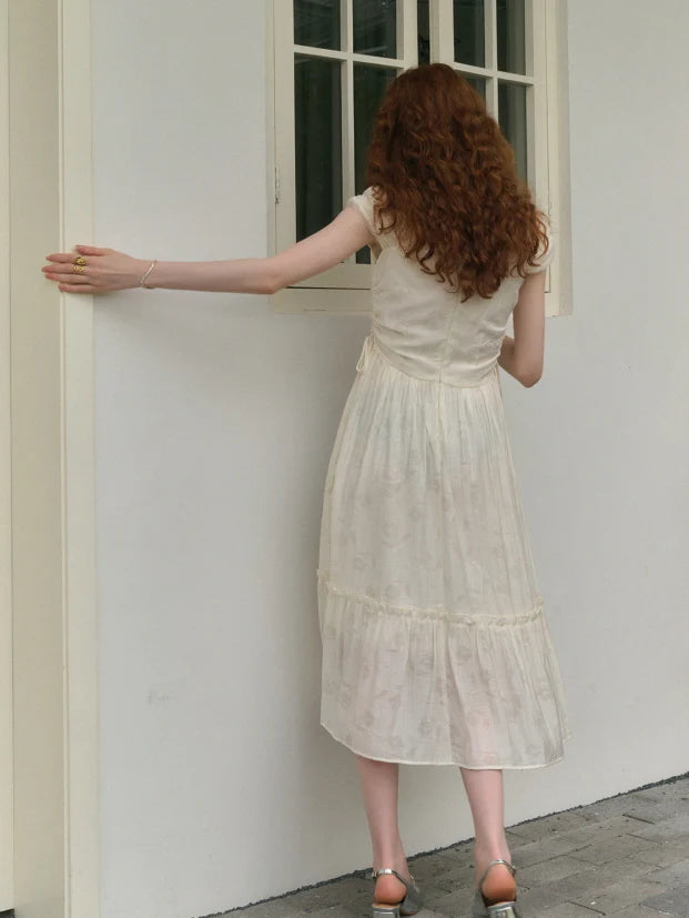 Floral Embossed Drawstring Dress