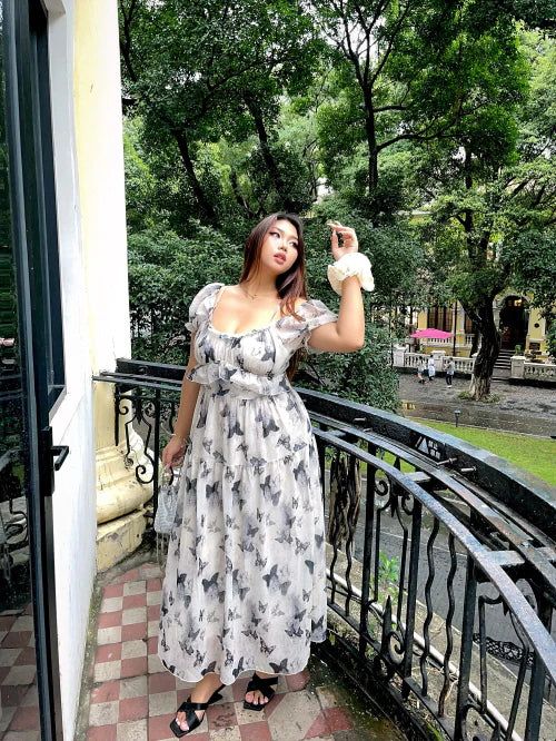 Butterfly Off-Shoulder Chiffon Dress