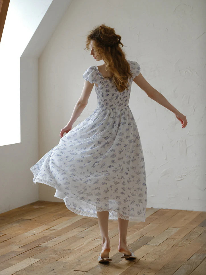 Blue Forest Floral Corset Dress