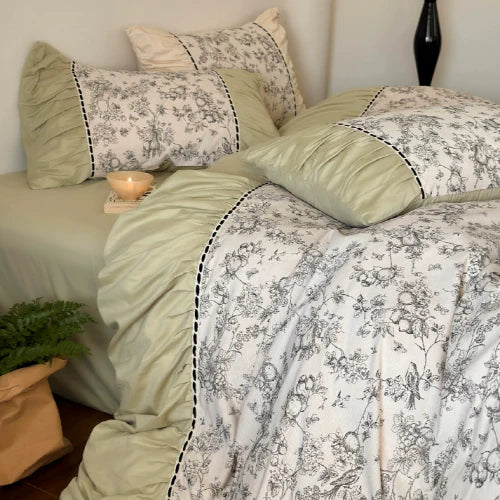 French Vintage Floral Green Bedding Set