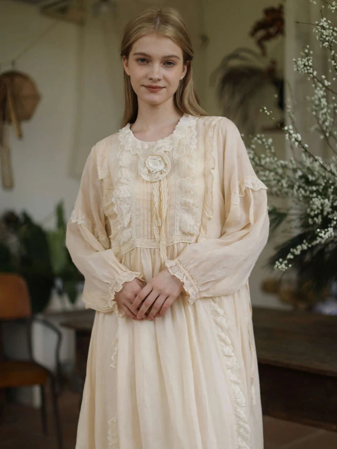 Forest Bloom Ramie Embroidered Dress