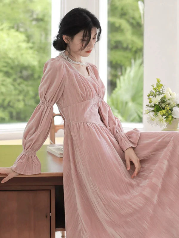 Vintage Pink Velvet Elegance Dress
