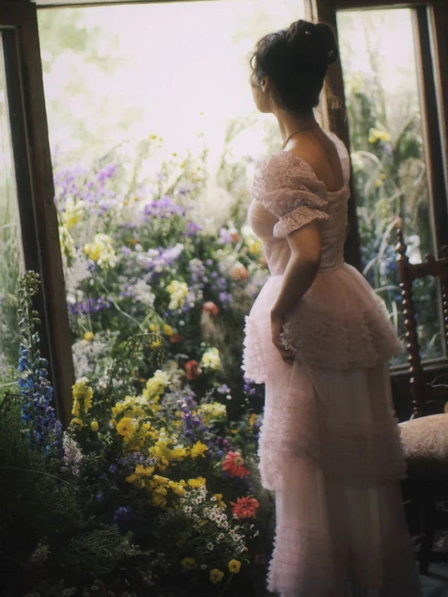 Ethereal Rose Lace Tulle Dress