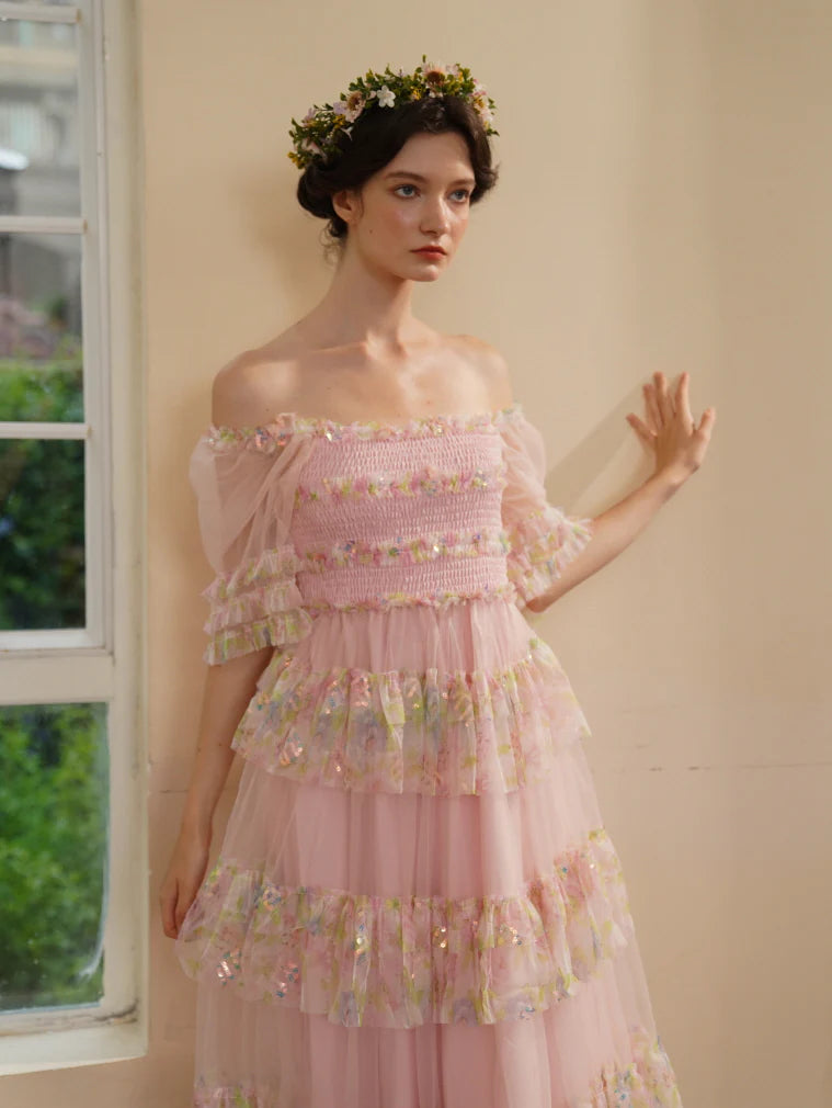 Blooming Ruffle Pink Tulle Dress