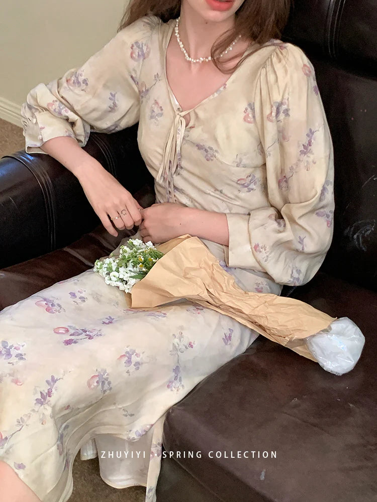 Vintage Bloom Sheer Sleeve Dress