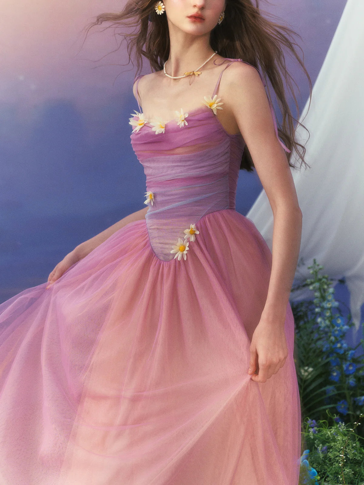 Moonlit Petal Fairy Gown Ombre Tulle Dress