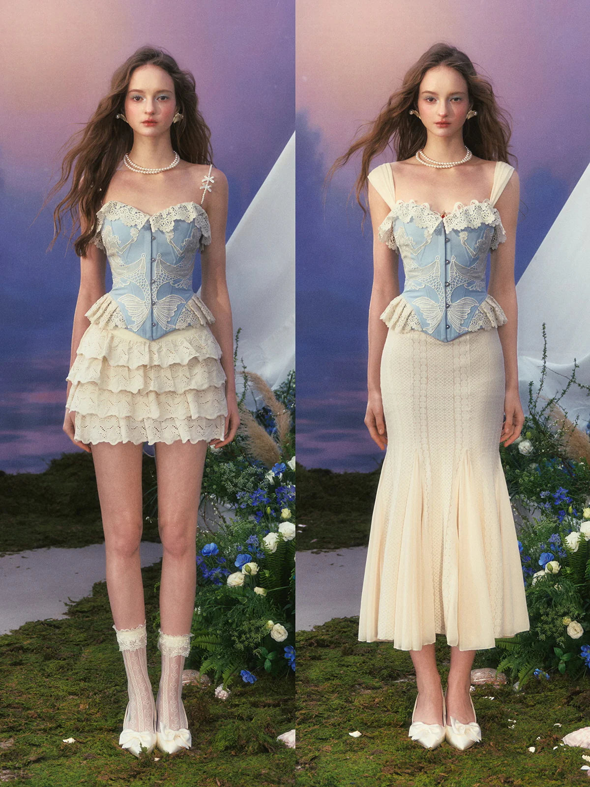 Pearl Sky Embroidered Lace Corset