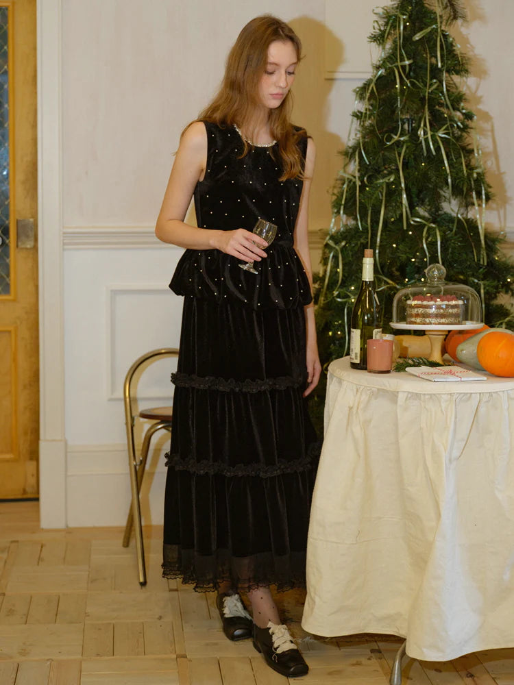 Midnight Velvet Tiered Skirt