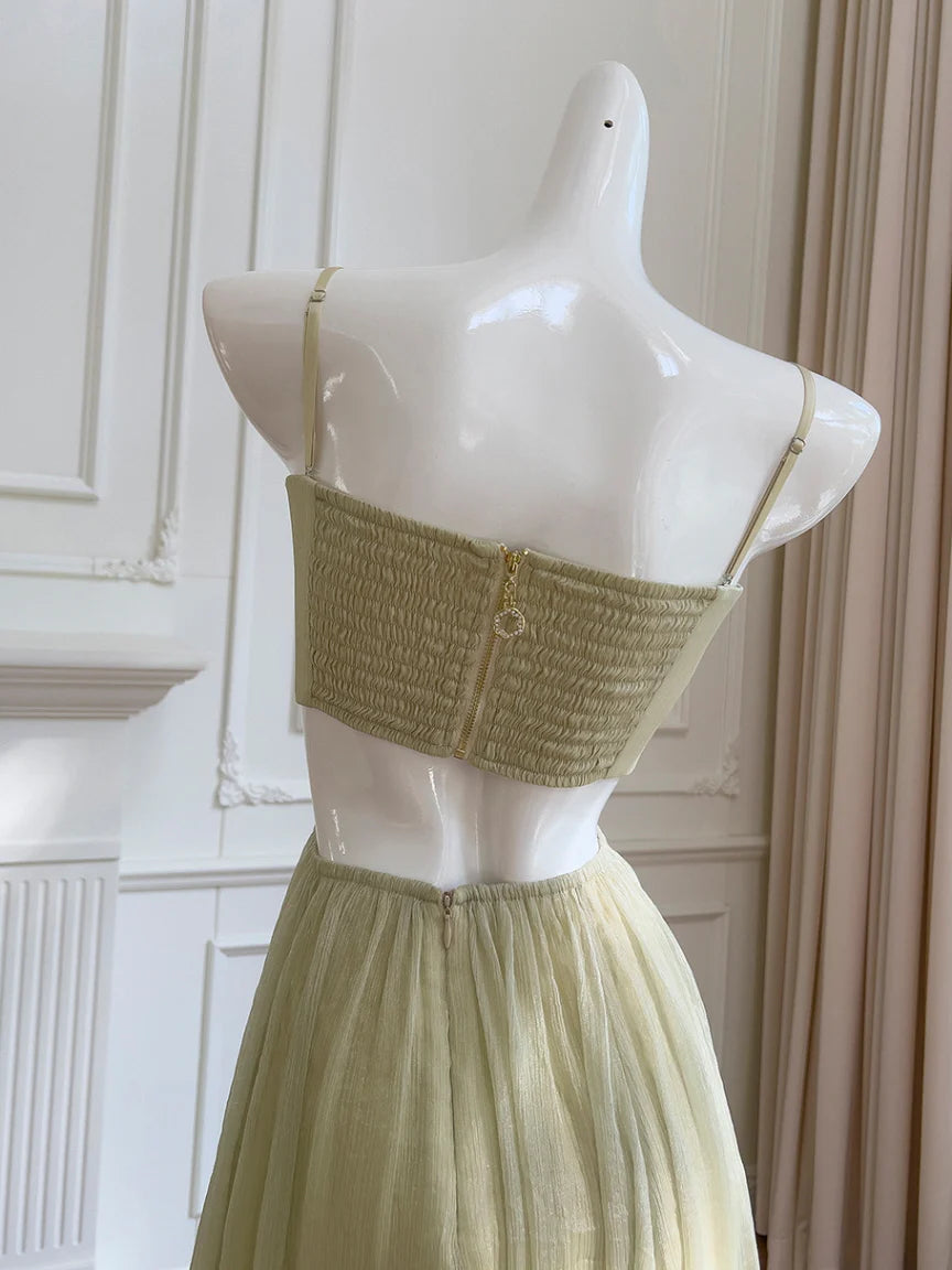 Sage Whisper Ruffle Chiffon Dress