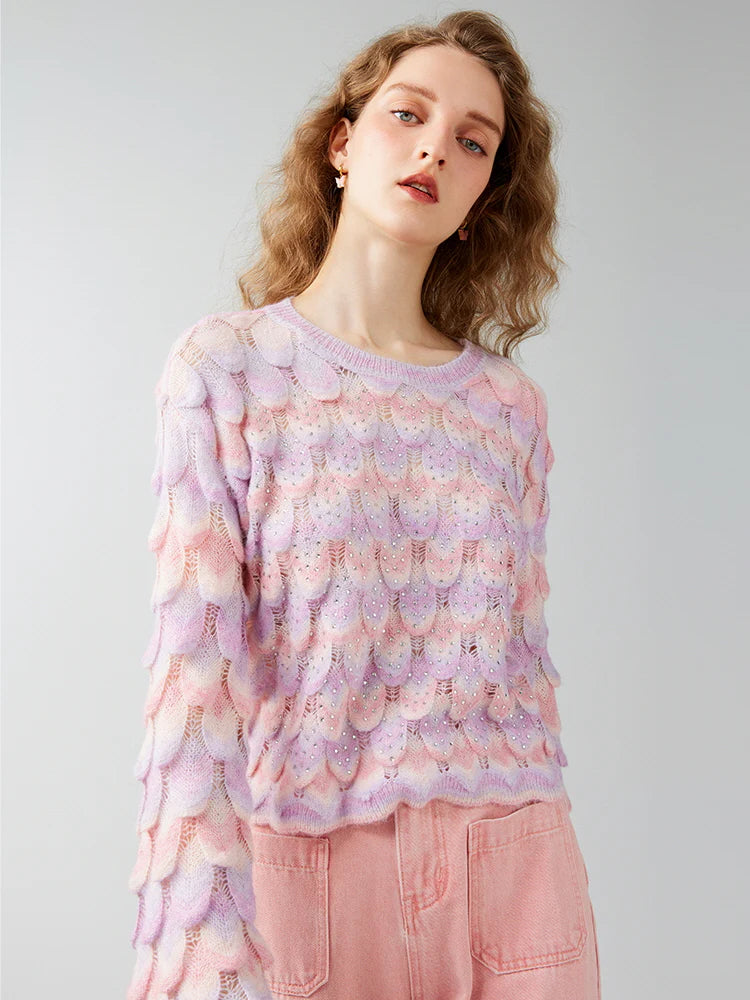 Dreamy Pastel Mermaid Scales Knit Sweater
