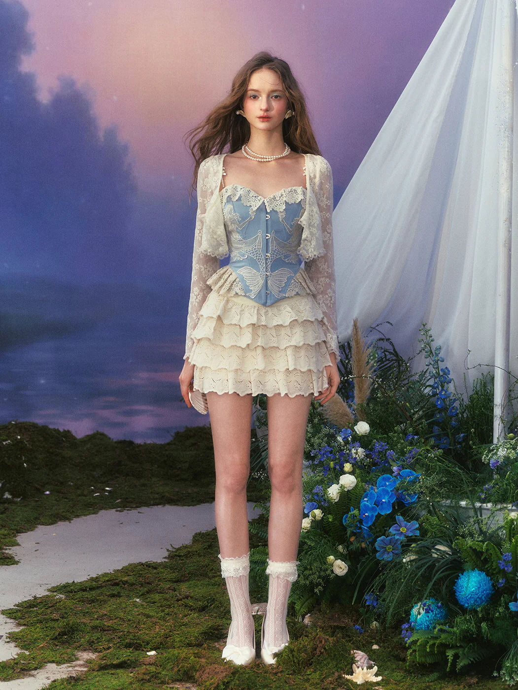 Pearl Sky Embroidered Lace Corset