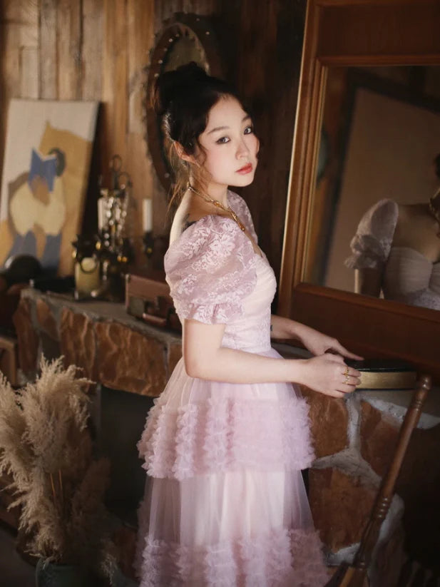 Ethereal Rose Lace Tulle Dress