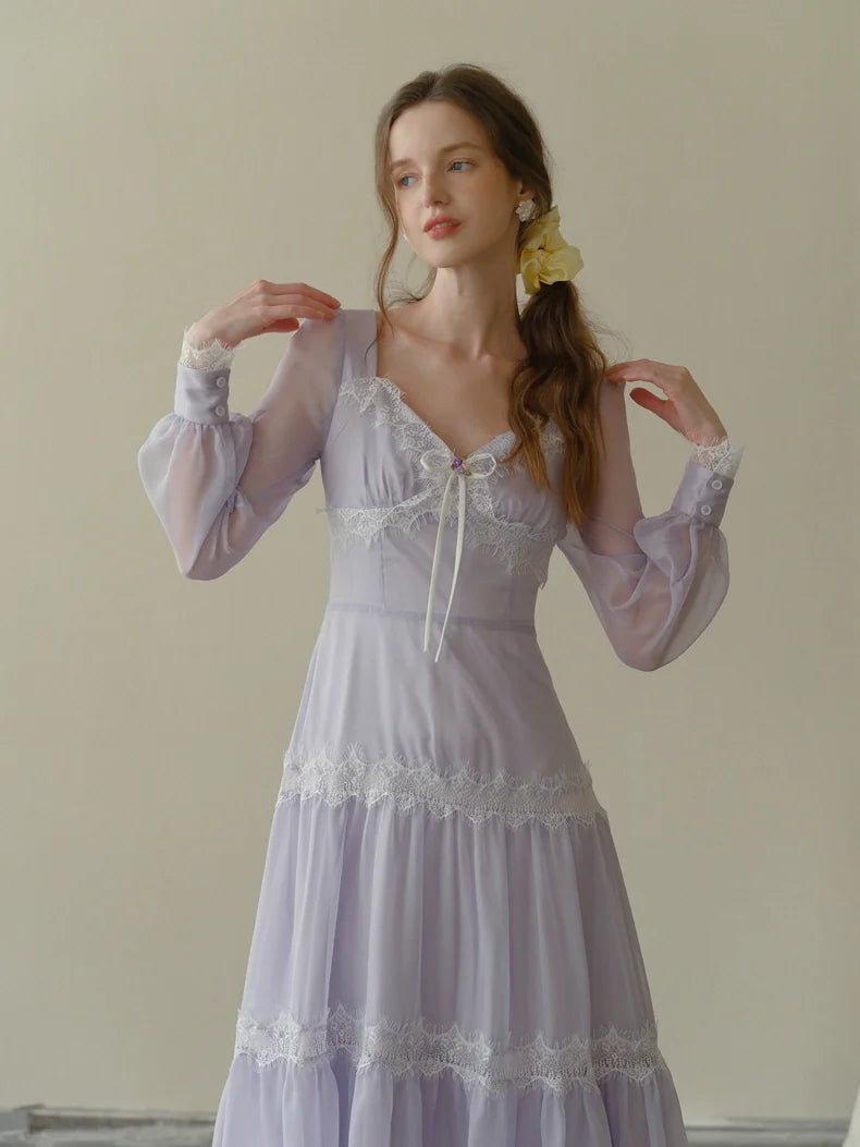 Lavender Whispers Lace Tiered Dress