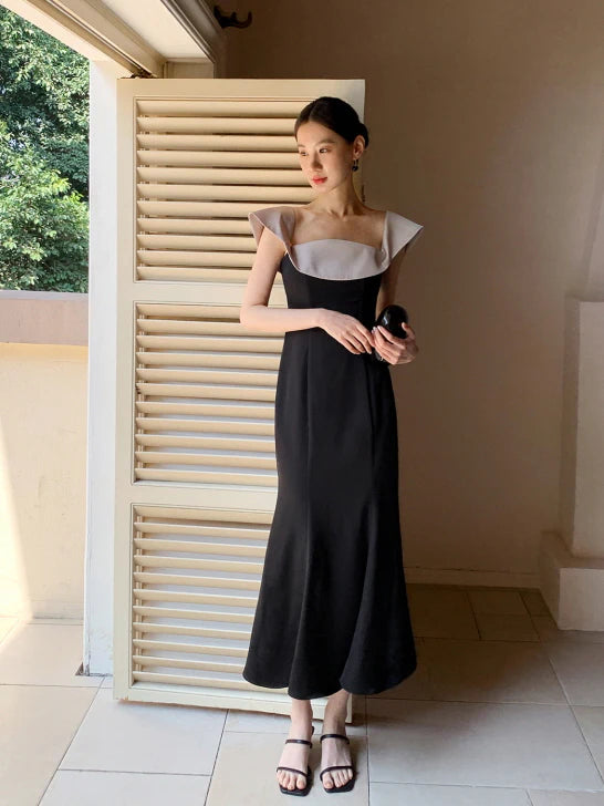 Midnight Ruffle Neckline Dress