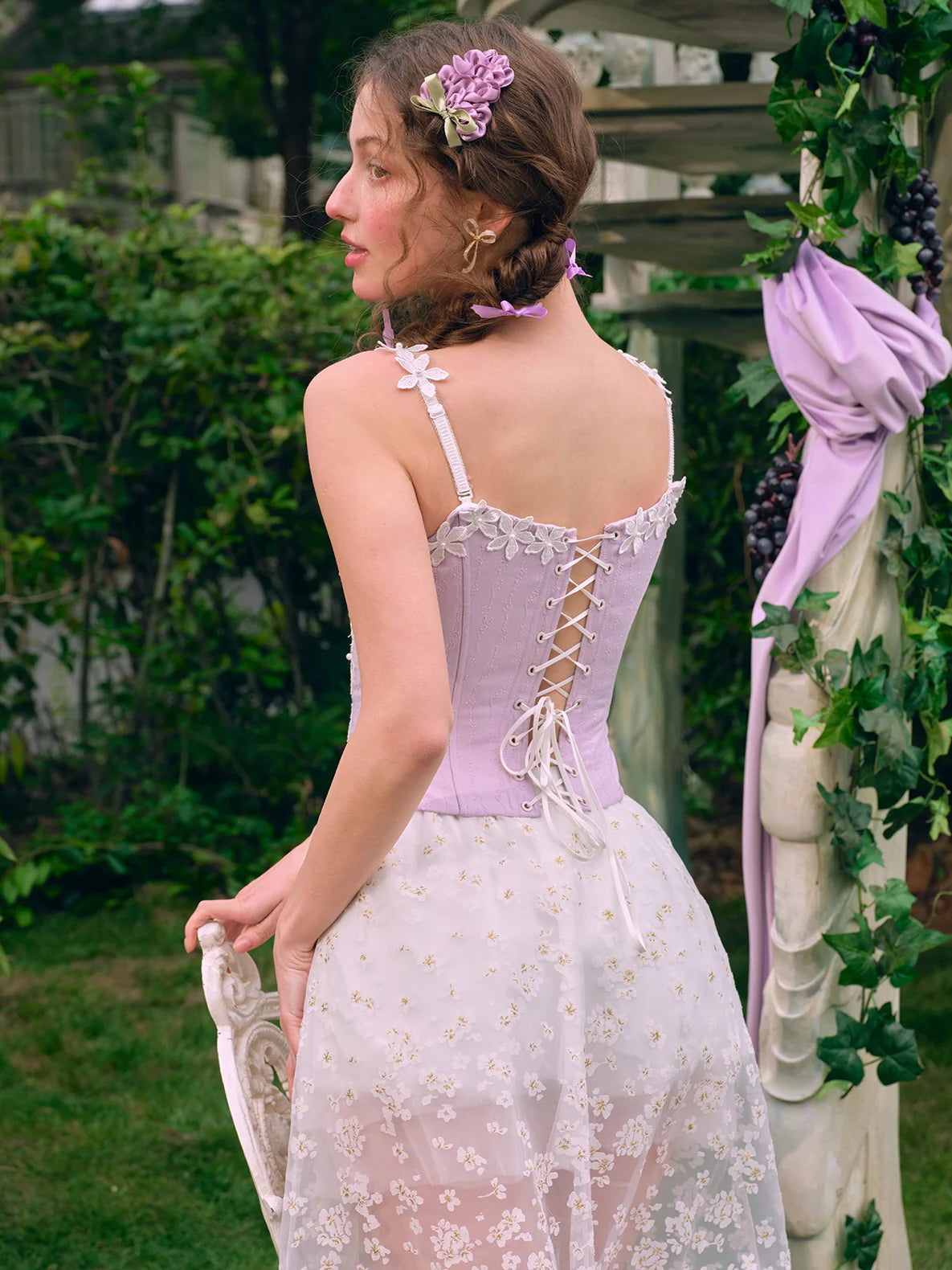 Floral Embroidered Corset & Sheer Skirt