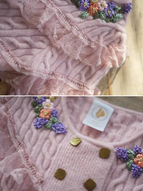 Delicate Floral Embroidered Ruffle Cardigan