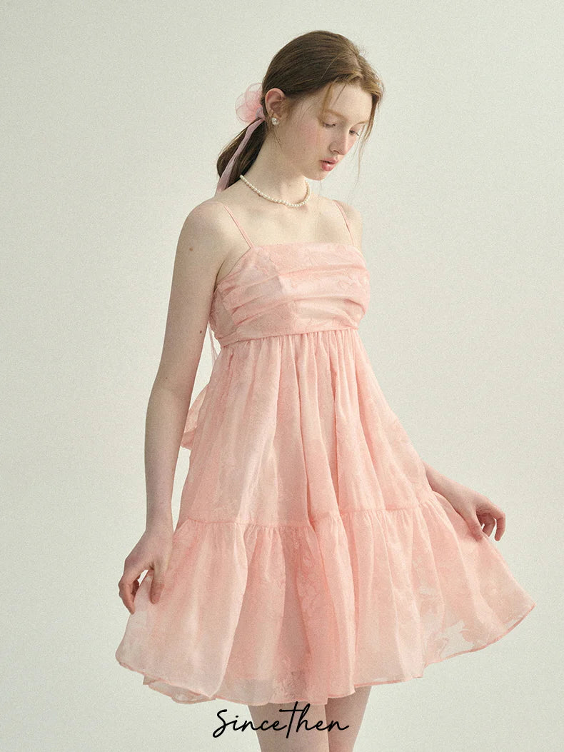 Blush Petal Ruffle Back Bow Dress