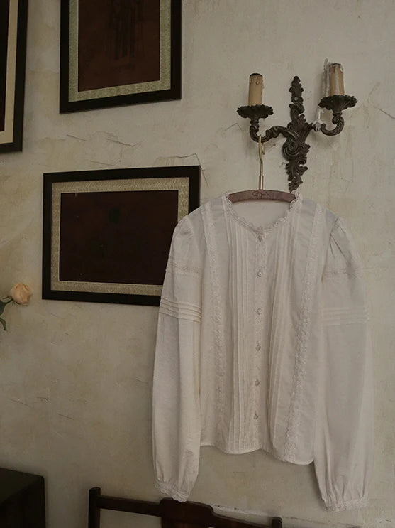 Romantic Vintage Pintuck Lace Blouse