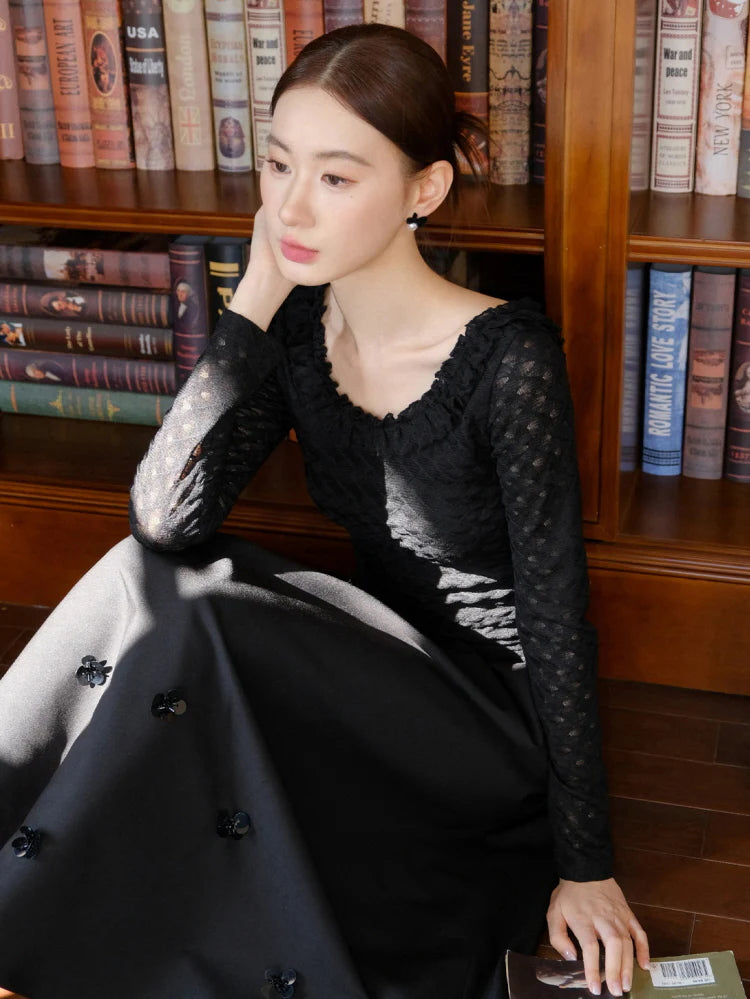 Black Vintage Floral Accent Skirt