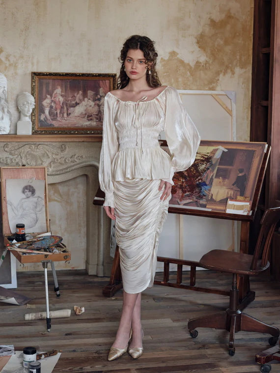 Roseveil Draped Satin Skirt