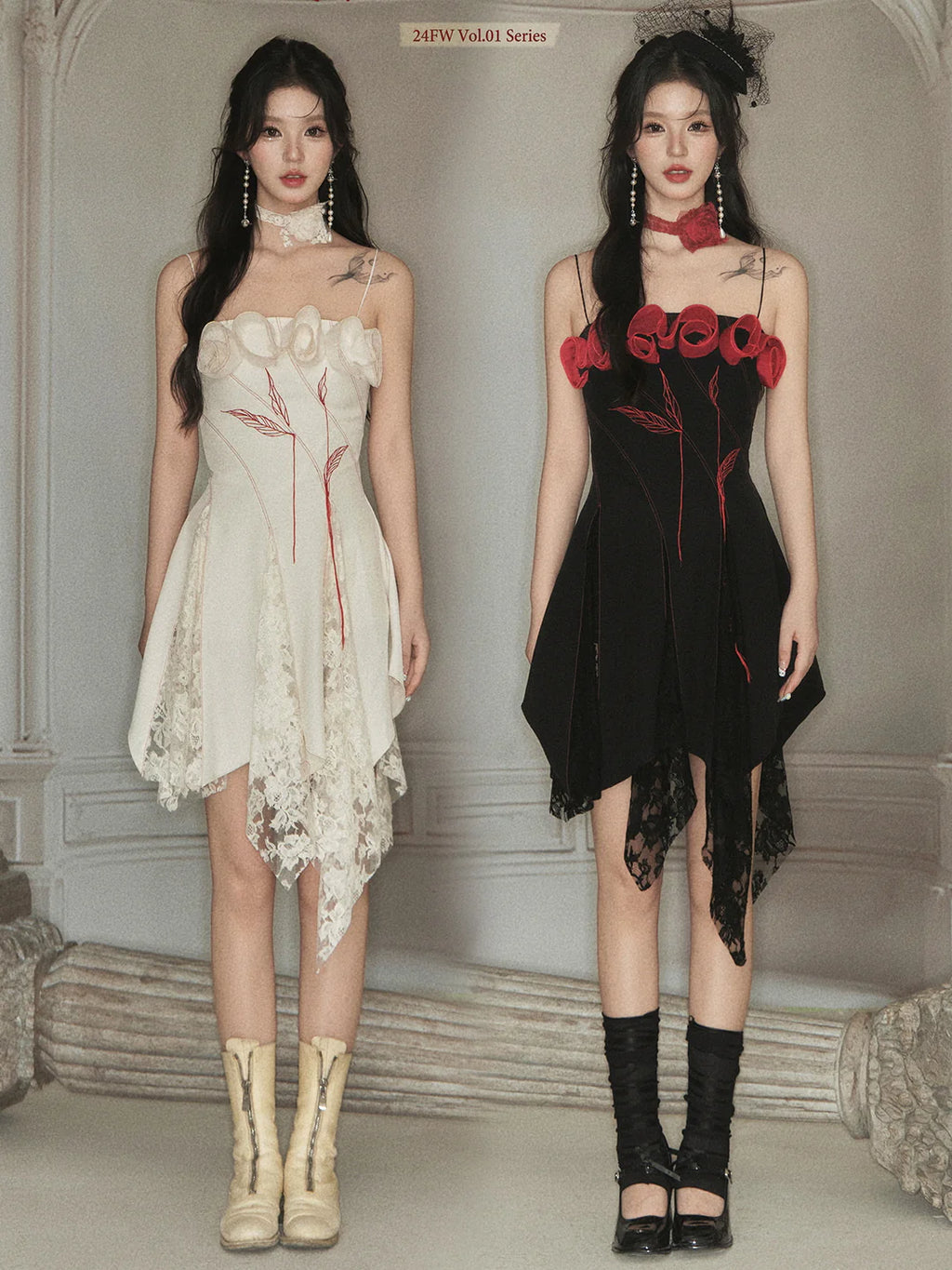 Rosette Lace Hem Dress