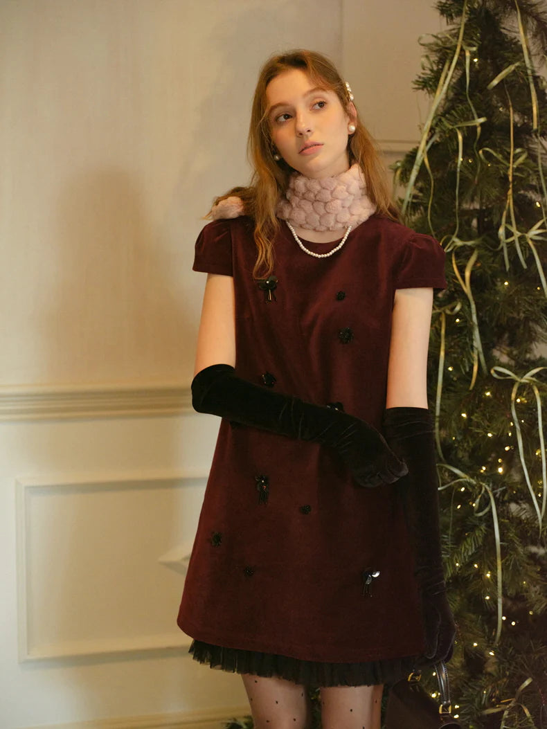 Burgundy Velvet Mini Dress