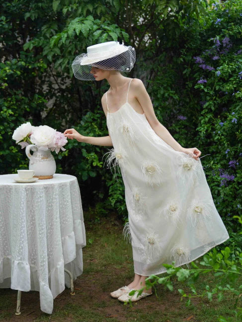 Ivory Feather Bloom Slip Dress