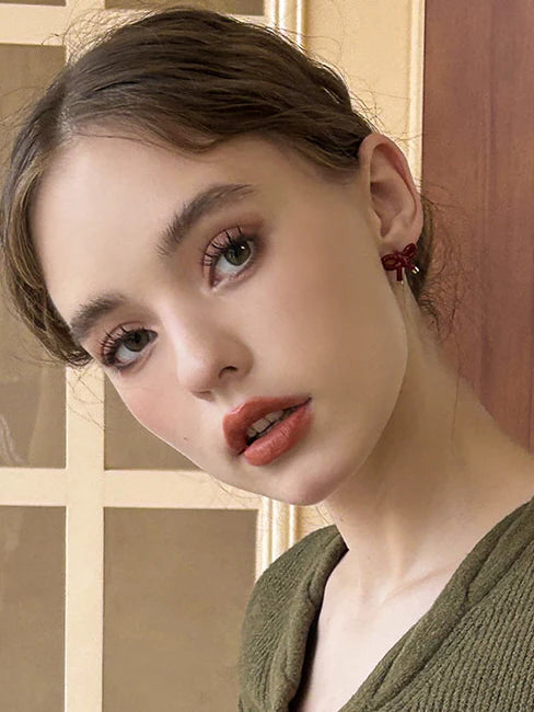 Vintage Red Ribbon Bow Earrings