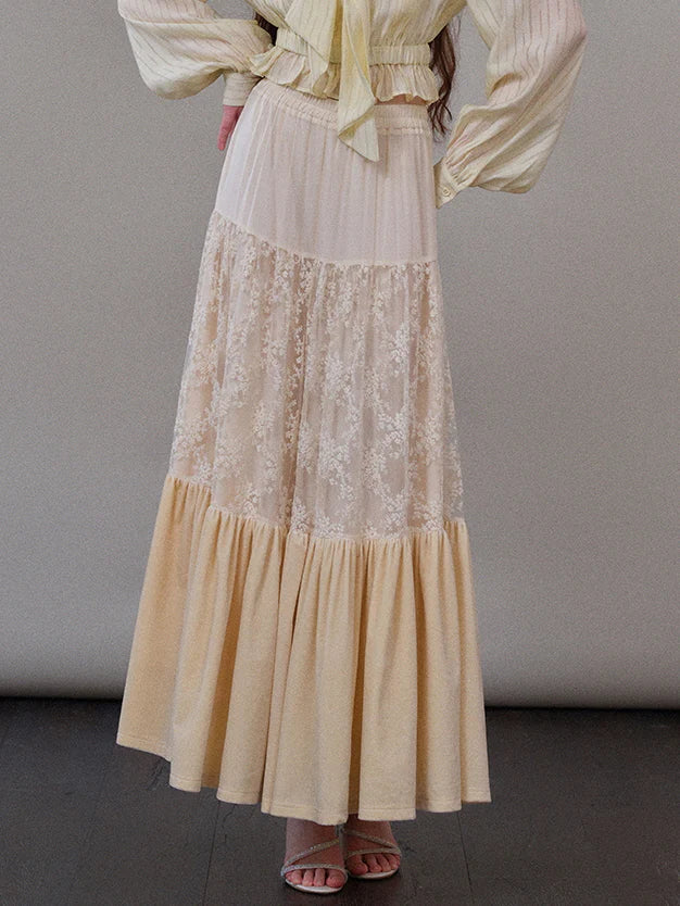 Vintage Lace Tiered Maxi Skirt