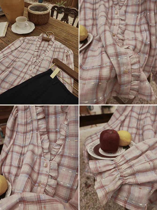 Plaid Ruffle Vintage Blouse