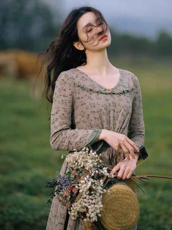 Whispering Meadow Floral Dress with Green Frill