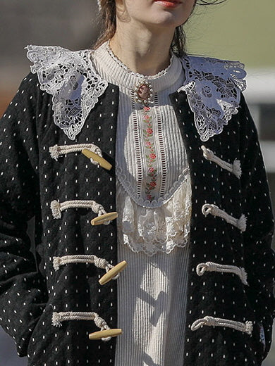 Vintage Polka Dot Lace Collar Coat
