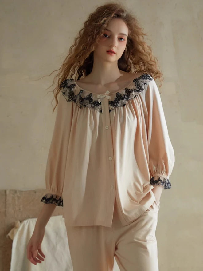 Elegant Lace-Trimmed Pajama Set
