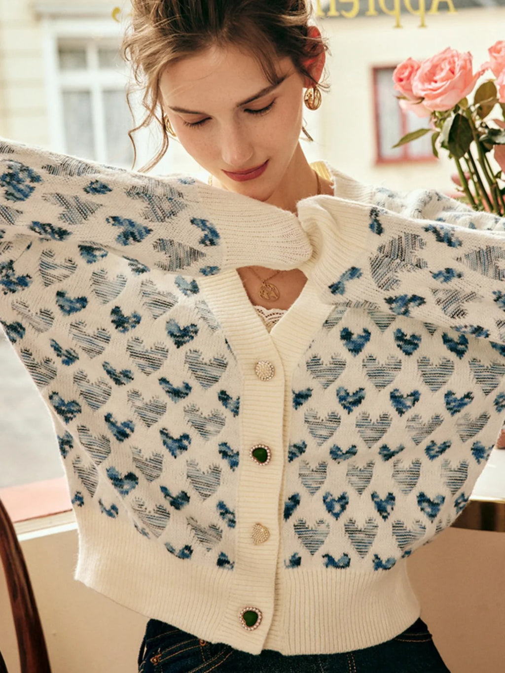 Vintage Blue Heart Knit Cardigan