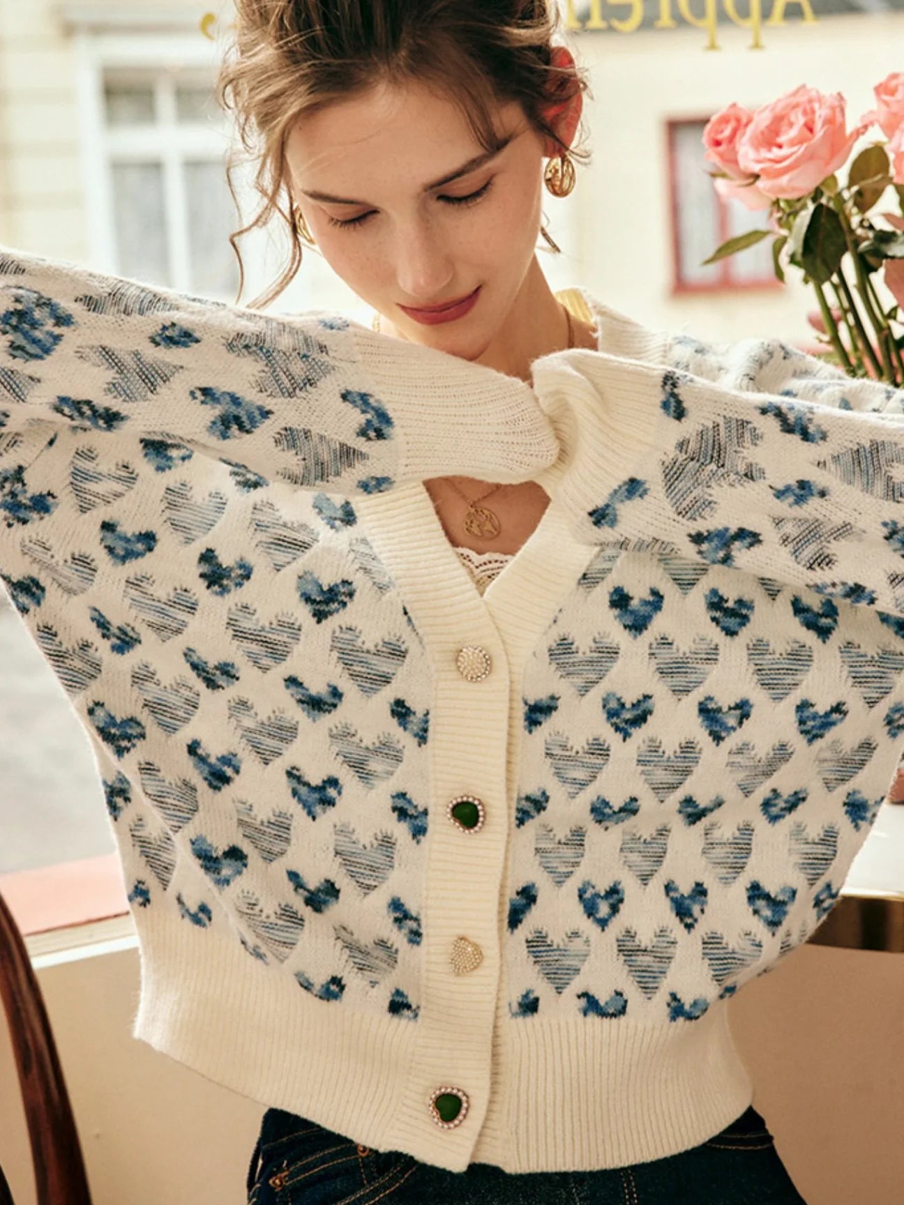 Vintage Blue Heart Knit Cardigan