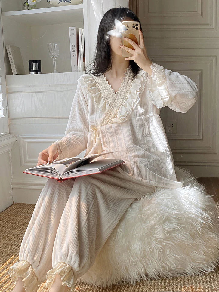 Velvet Dreams Lace Trim Pajama Set